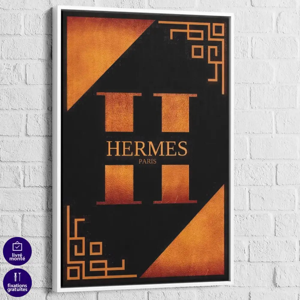 Tableau Hermès Rouge et Or 40x60cm / Cadre Blanc / Hermès Rouge Tableau Luxe