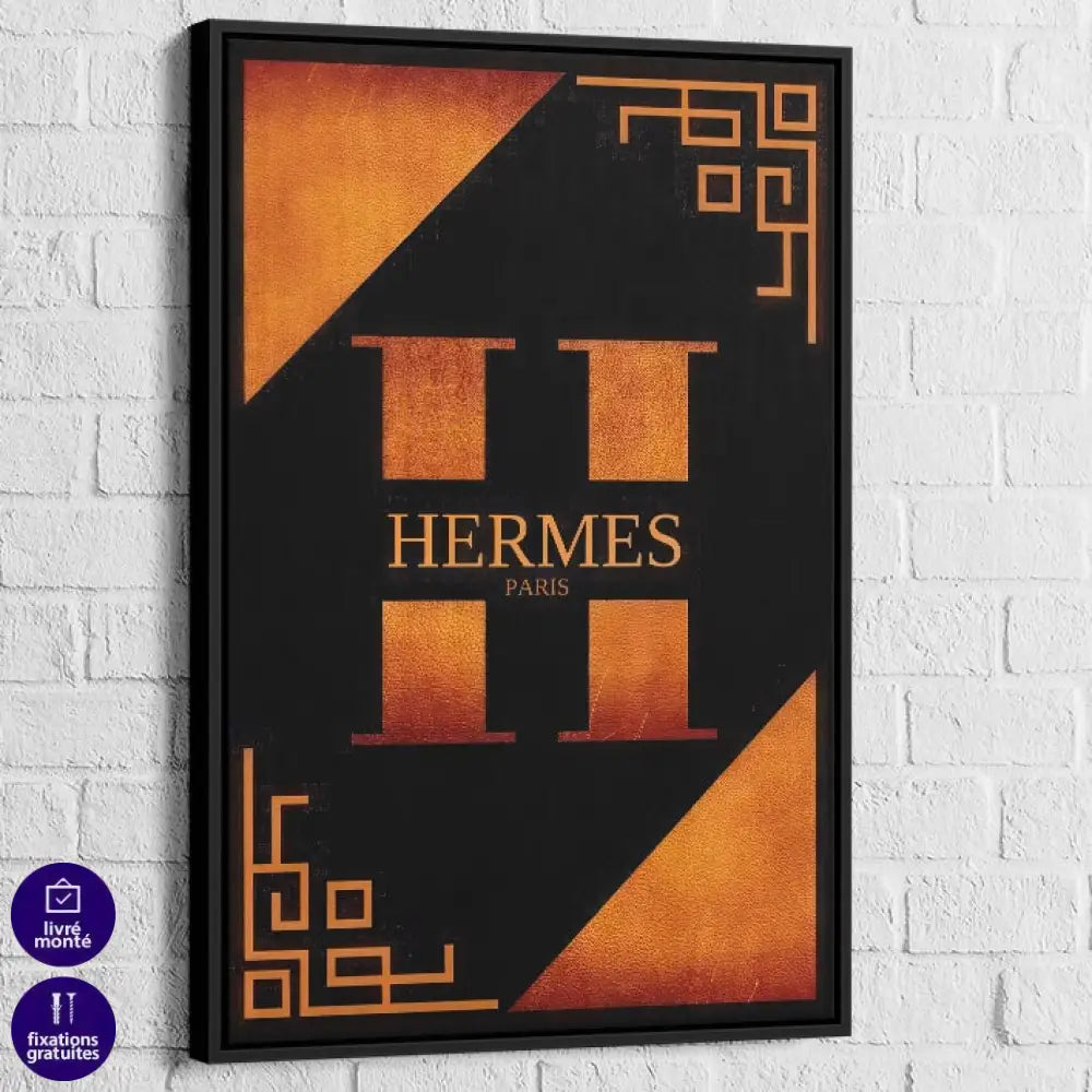Tableau Hermès Rouge et Or 40x60cm / Cadre Noir / Hermès Rouge Tableau Luxe