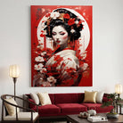 Red and white Japanese geisha painting, modern art