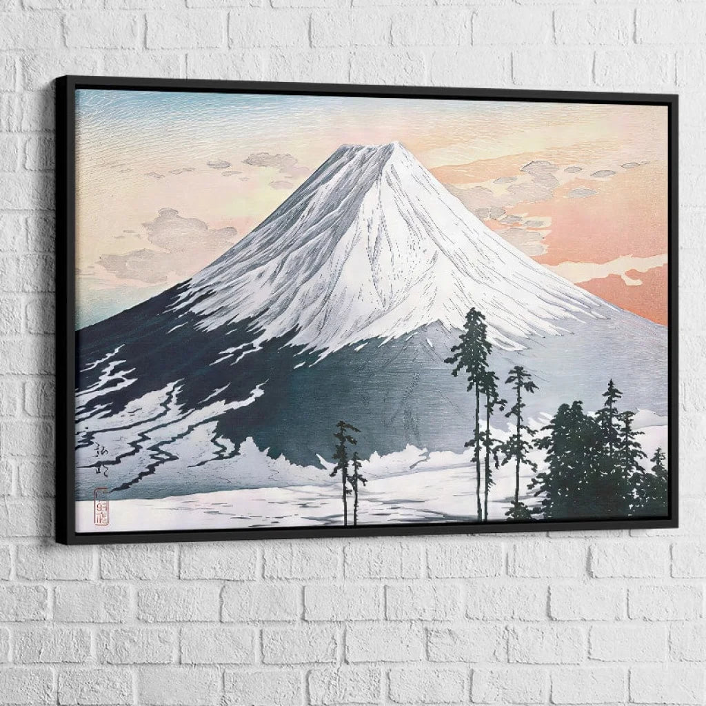 Hiroshi Mount Fuji Painting with Black Floating Frame, Print Style