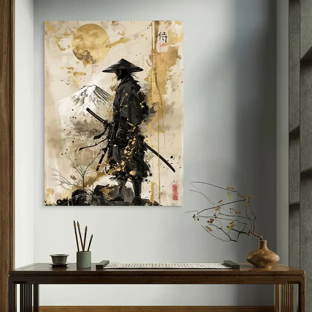 Décoration murale avec samouraï face au mont Fuji – tableau ambiance japonaise
