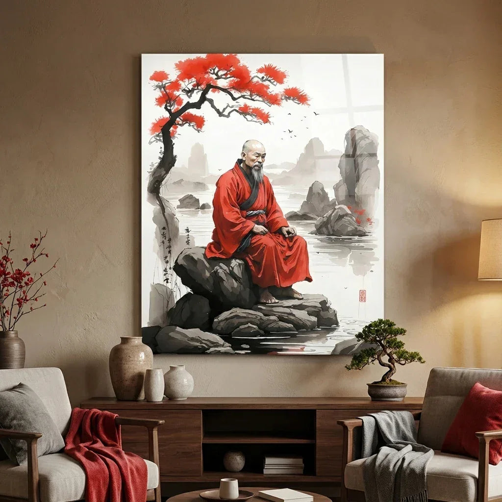 Modern Asian art painting of a Zen monk