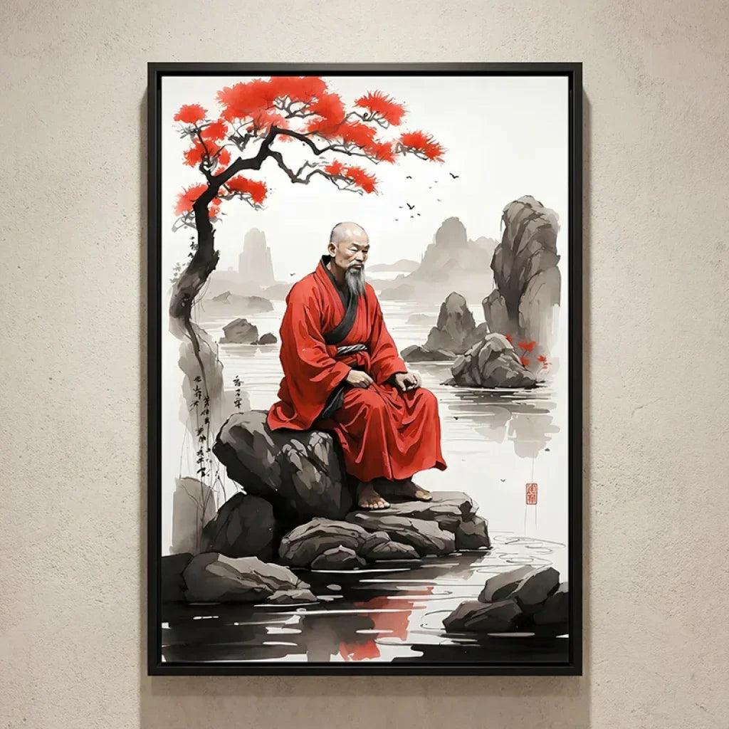 Japanese Zen painting monk meditation wall art