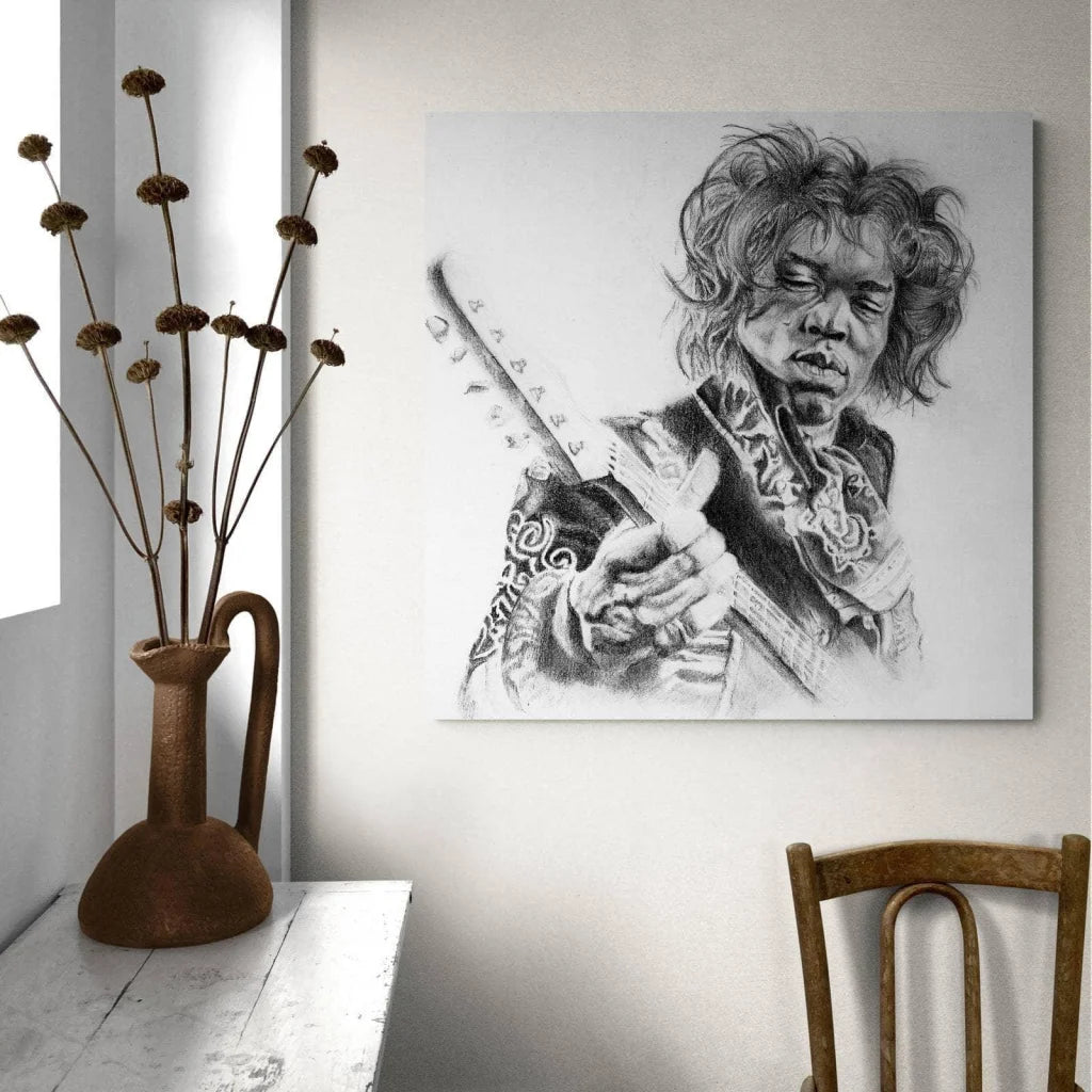vægkunst Hendrix i sort-hvid – Montableaudeco