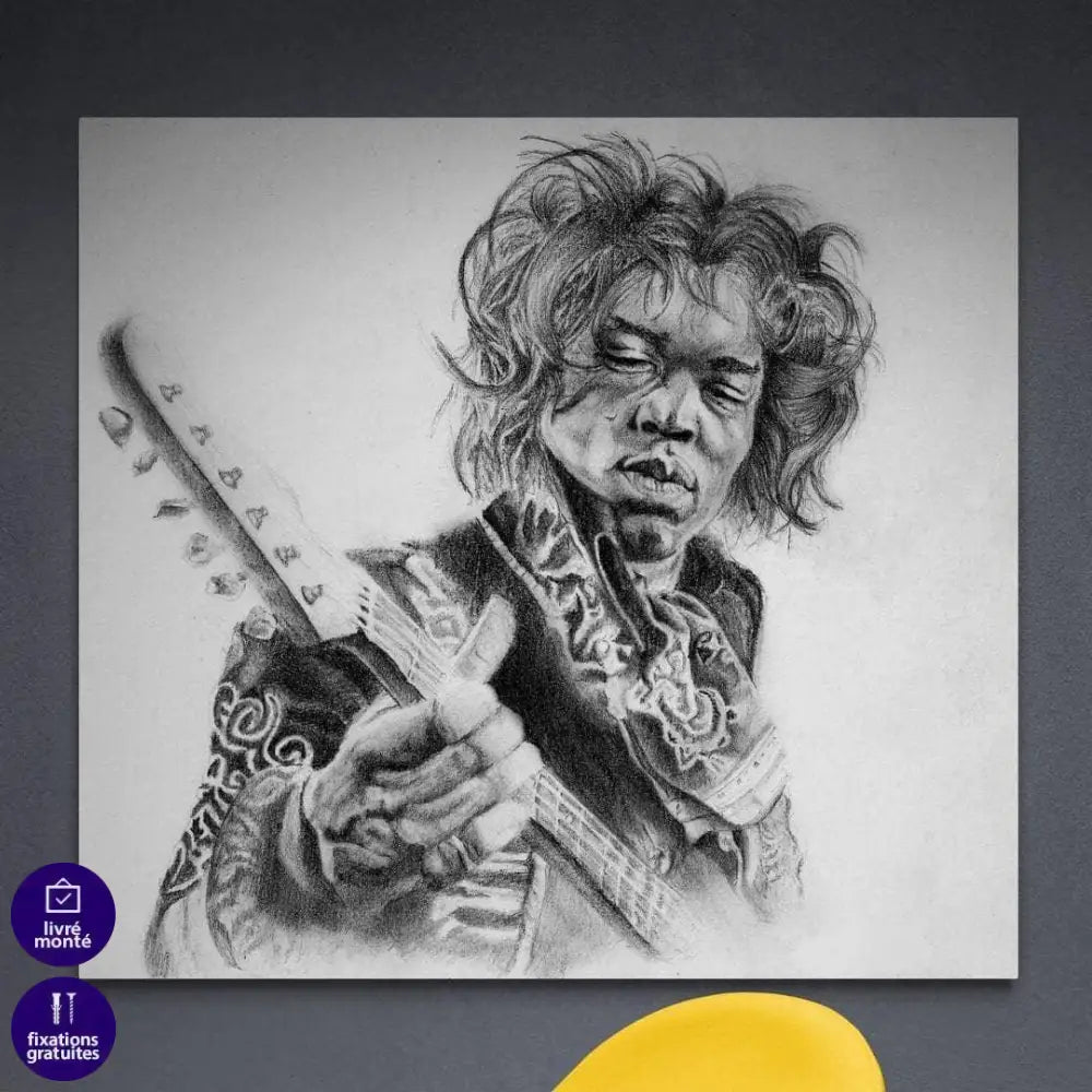 Tableau Jimi Hendrix Noir et Blanc au Crayon - Montableaudeco