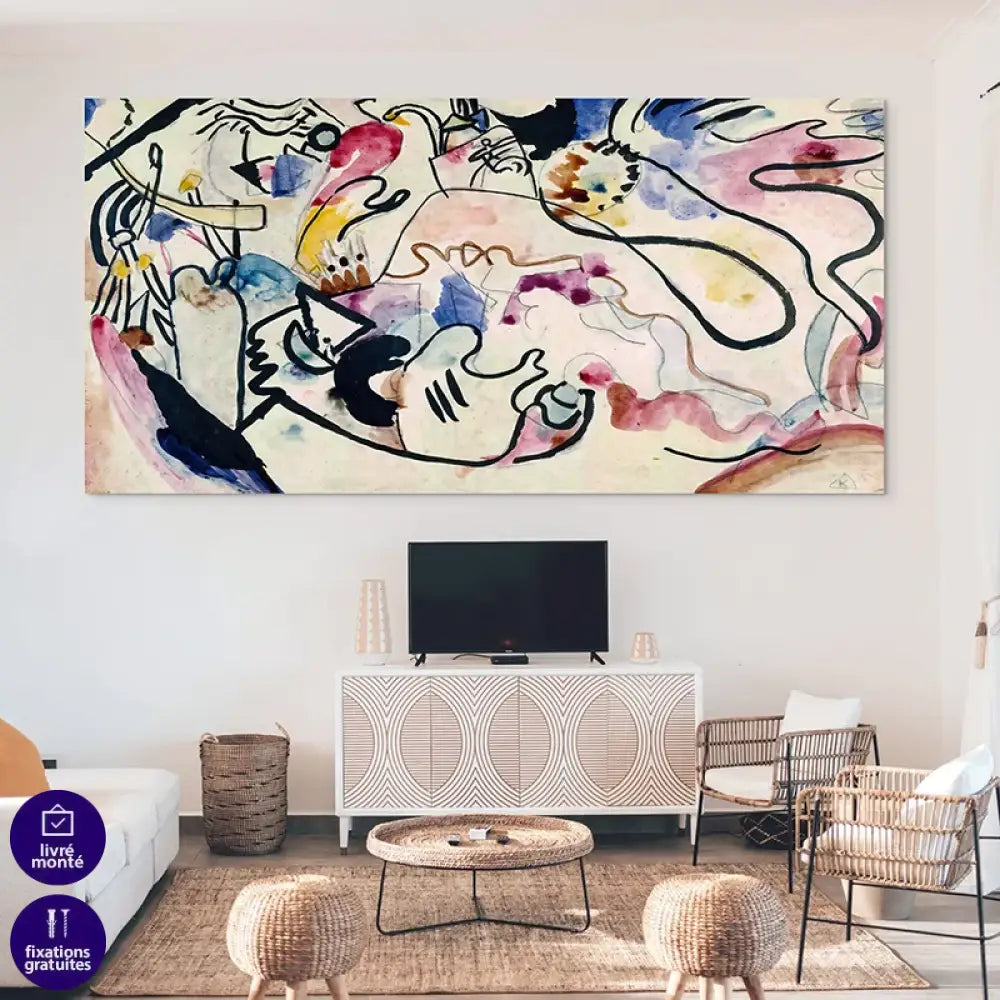 Vue d’ensemble dans un bureau épuré, tableau Kandinsky Aquarell Nr. 8
