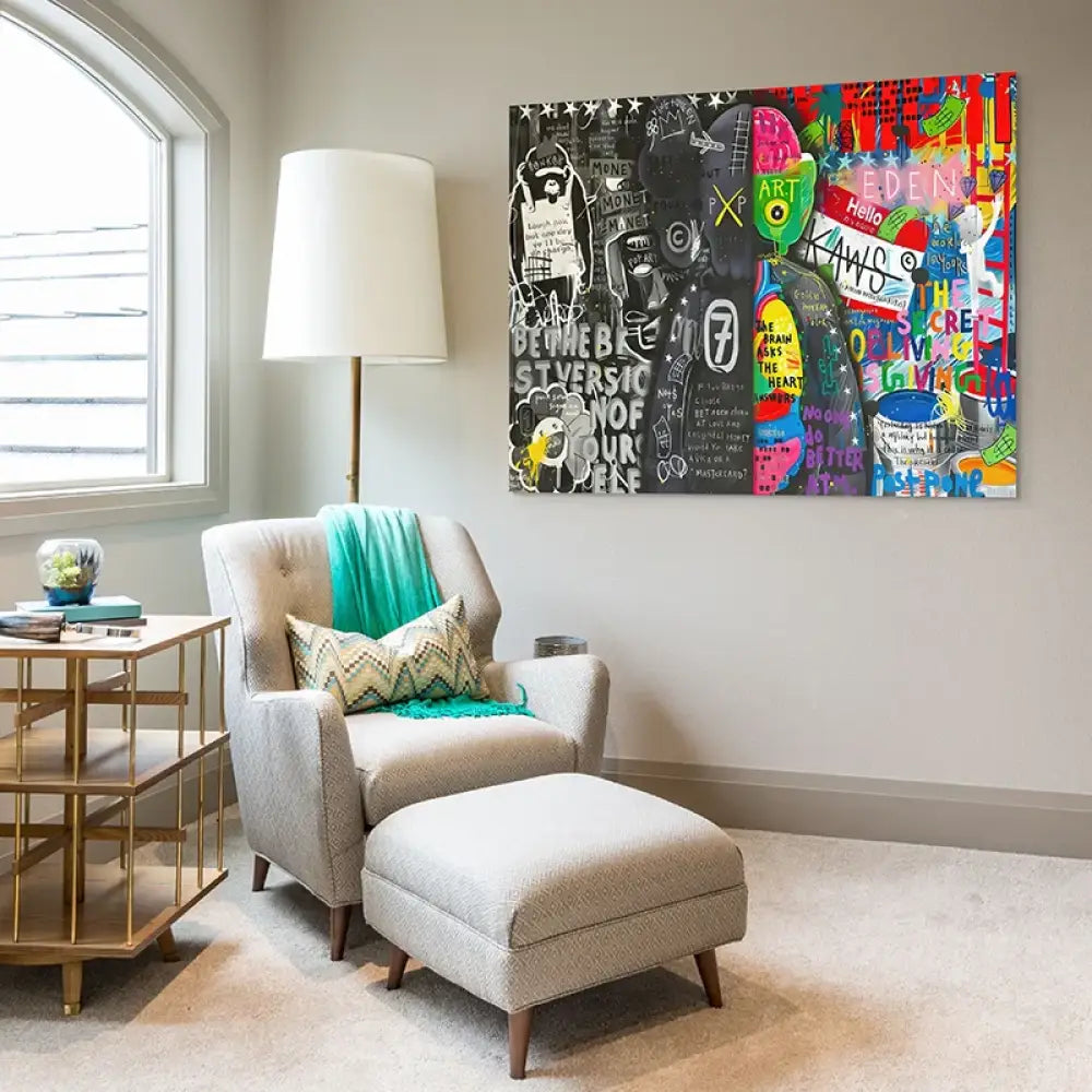 tableau moderne kaws graffiti notes point focal pour salon