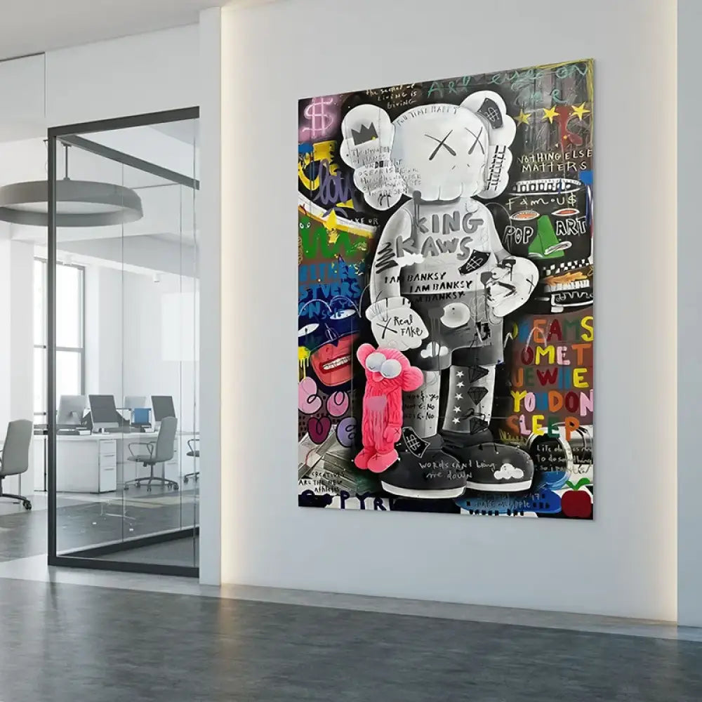 tableau graffiti icônes pop couronne étoiles messages ironiques