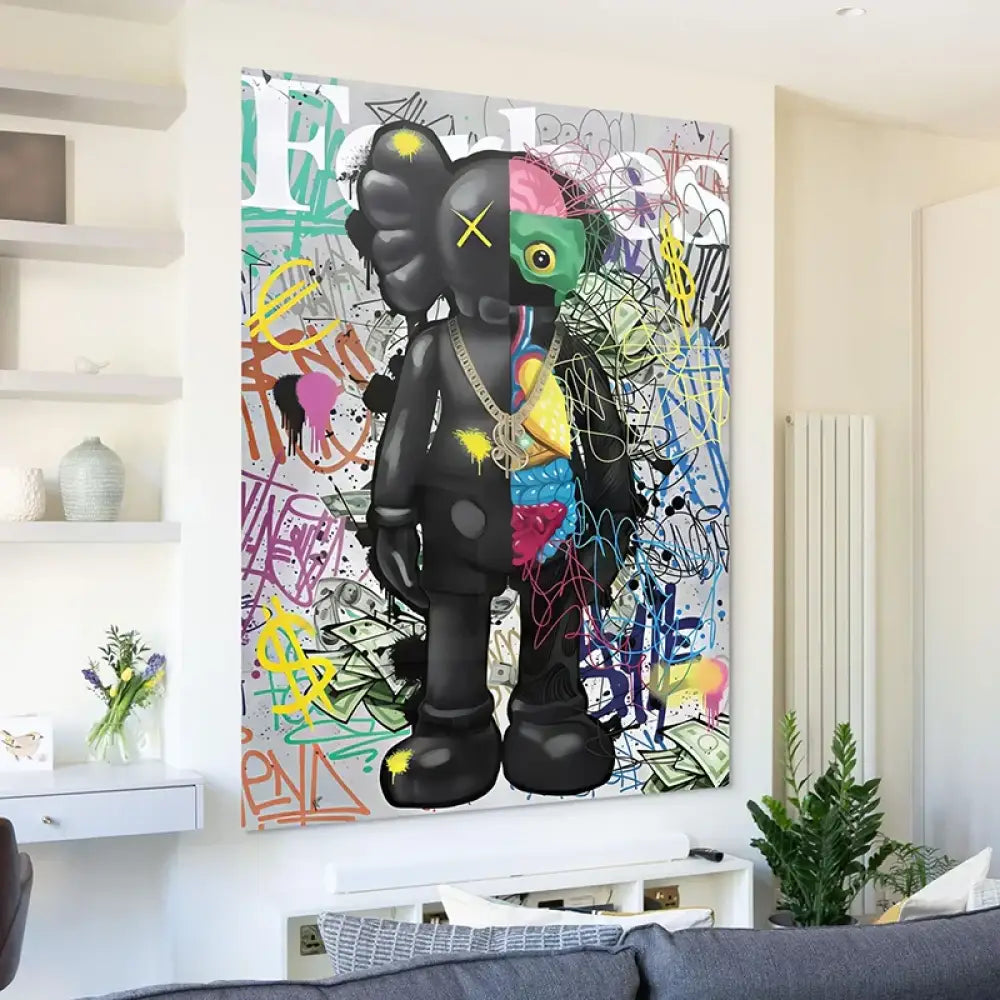 Tableau Kaws – Pop Culture Graffiti, toy disséqué sur fond de tags