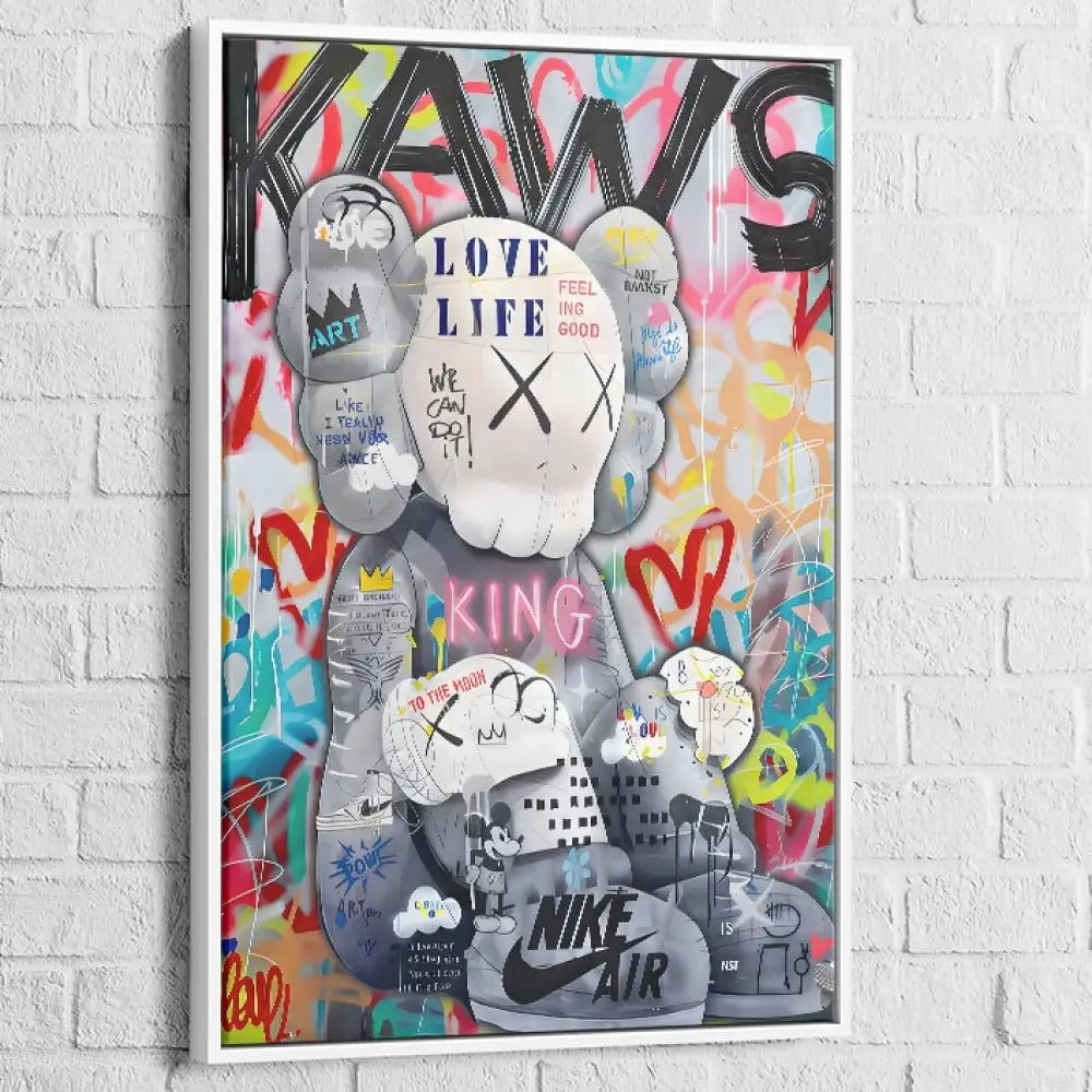 tableau kaws pop graff avec cadre blanc
