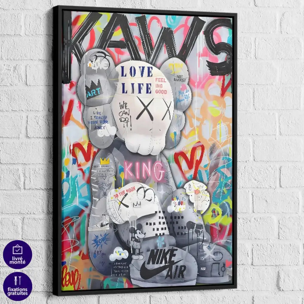 tableau kaws pop graff avec cadre noir