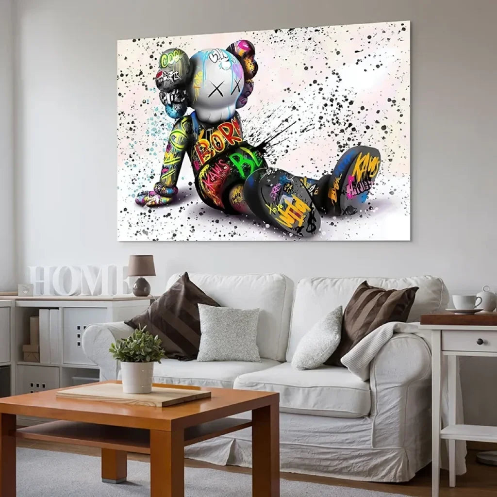 tableau graffiti pop lettrages vifs sur fond clair