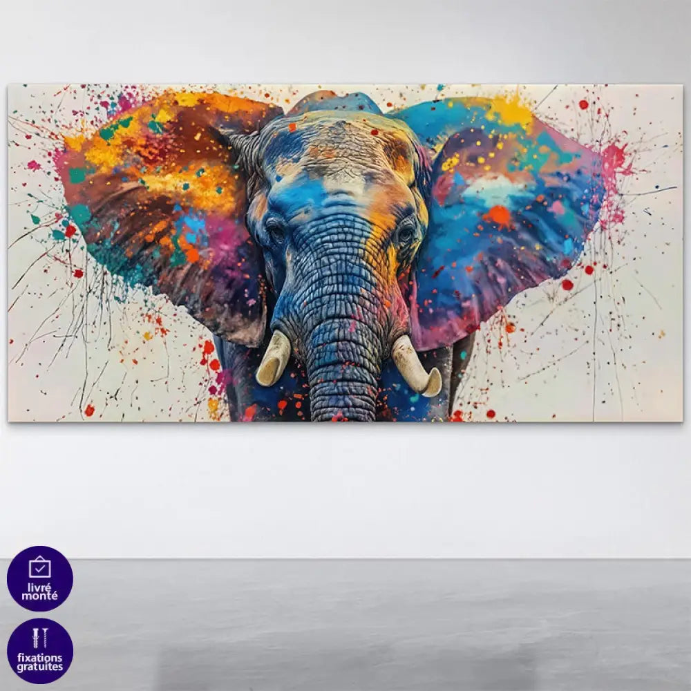 Détail du tableau Explosion Sauvage représentant un éléphant en couleurs vives

