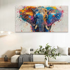 Tableau Moderne Explosion Sauvage avec éléphant pop art et éclaboussures de peinture colorées

