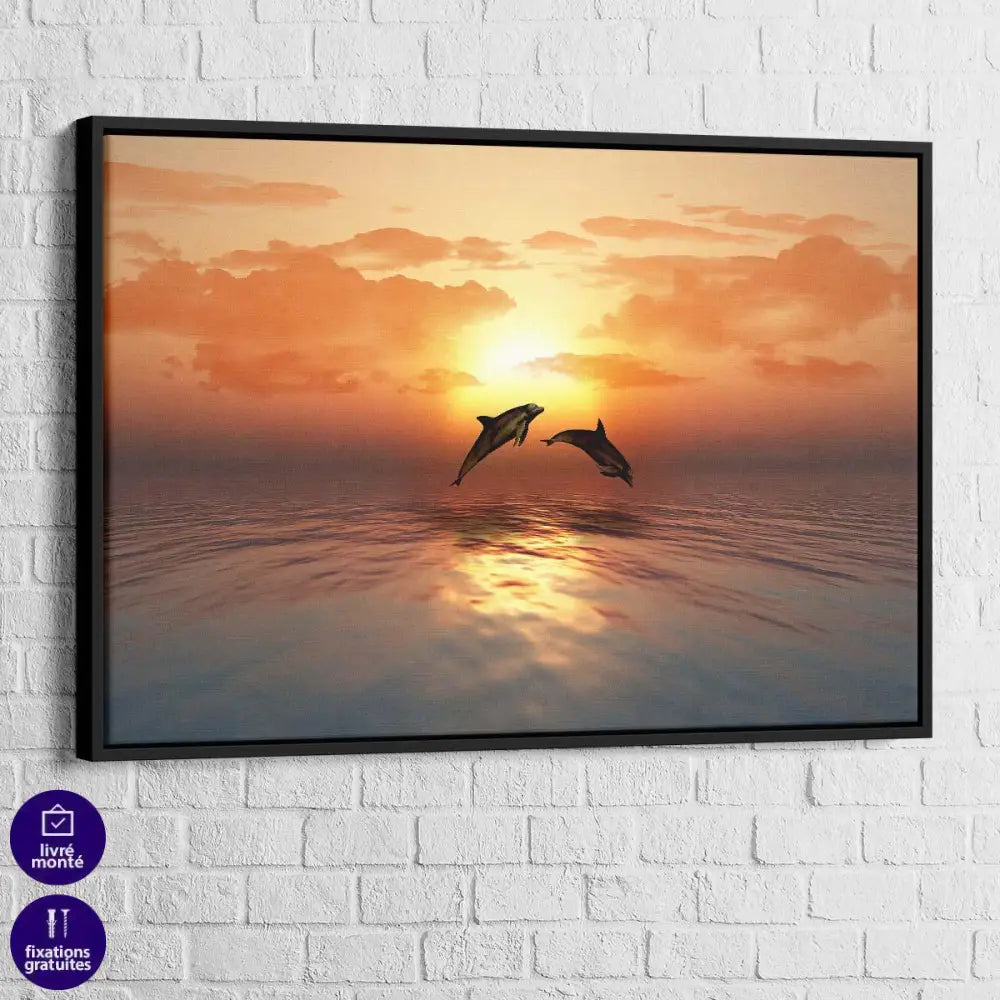 Tableau Les Dauphins Coucher de Soleil - Montableaudeco