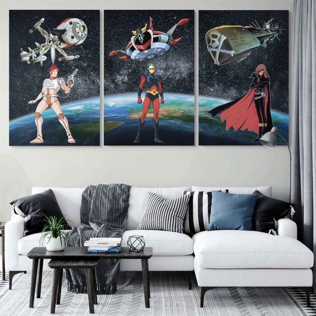 Tableau Super Héros 80 | Trio de Goldorak Albator et Capitaine Flam –  Montableaudeco, image size:1000x1000