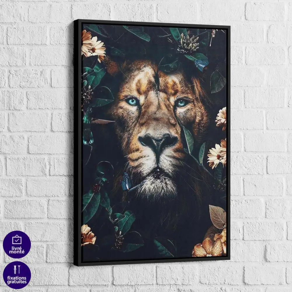 Tableau Lion et Fleurs - Montableaudeco