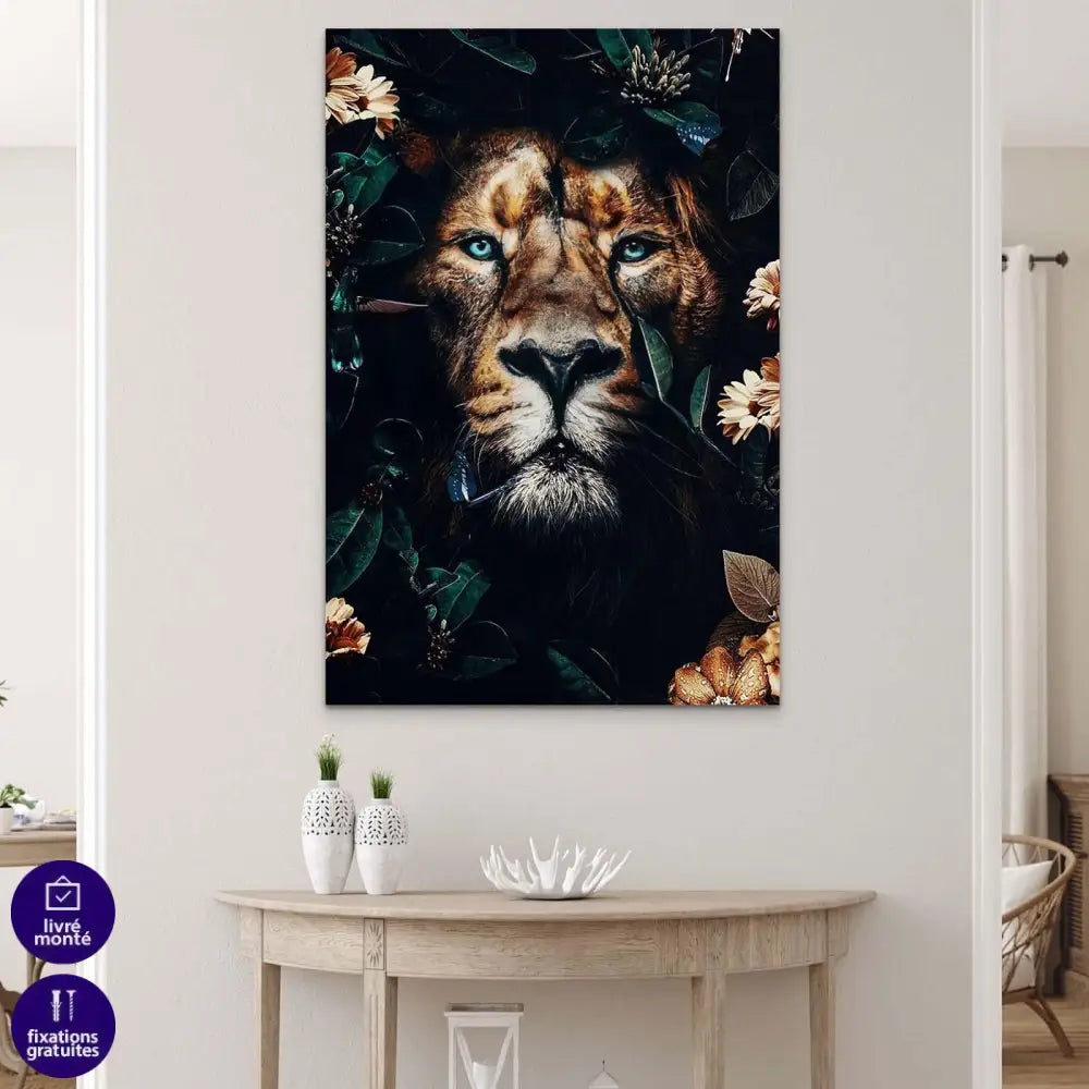 Tableau Lion et Fleurs - Montableaudeco