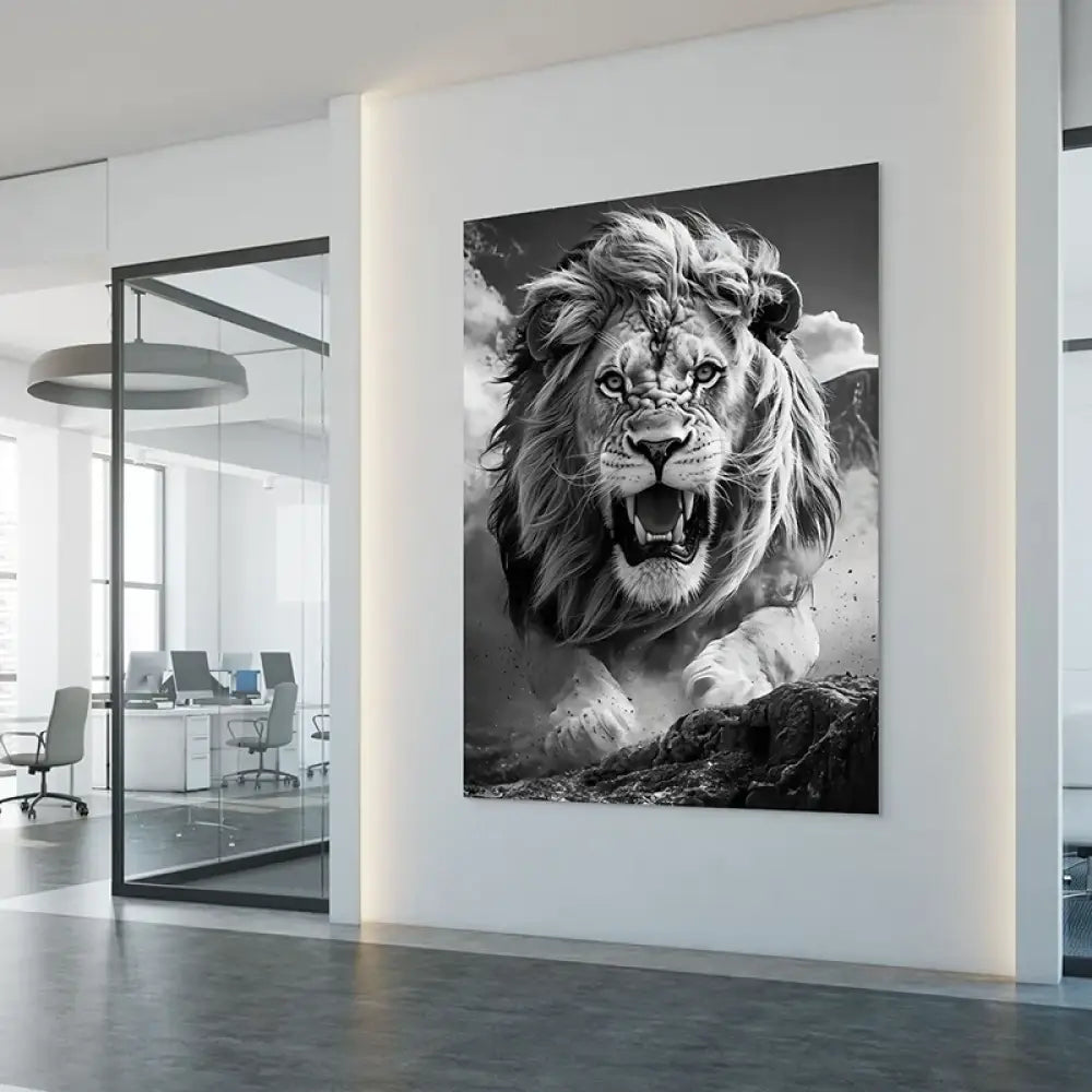 lion noir et blanc contraste élevé style photographique