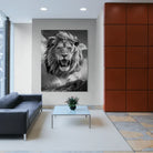 décoration murale lion format 4:3 rochers et poussière