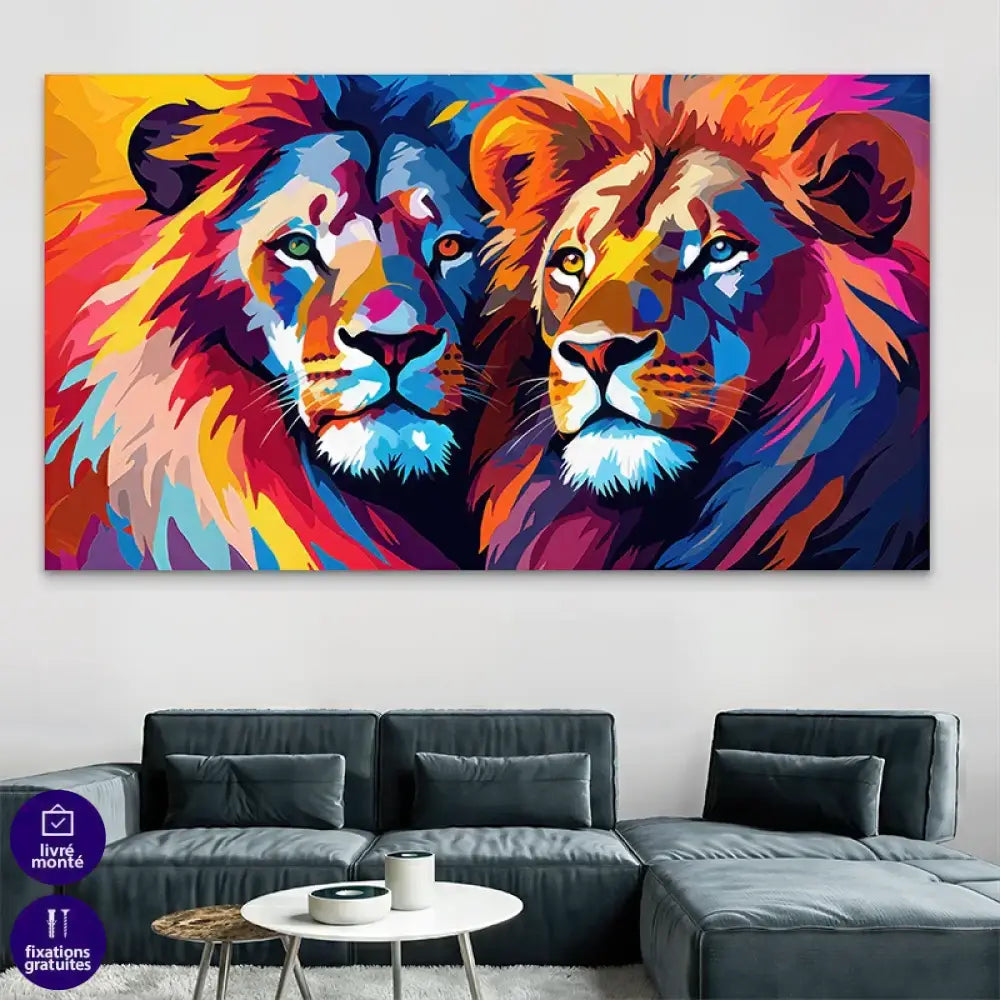 Décoration murale lion flamboyant pour salon moderne

