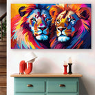 Toile murale duo de lions en regard opposé

