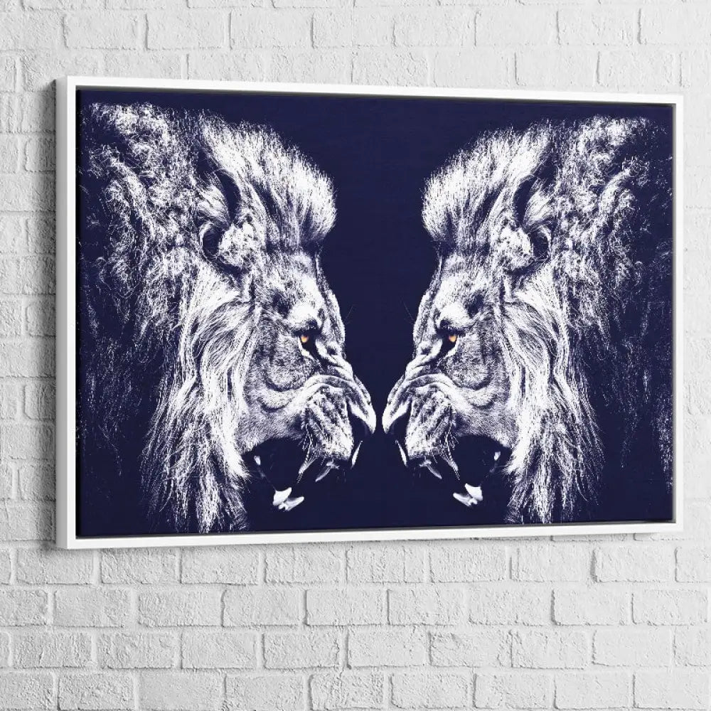 tableau mural de lions en duel artistique

