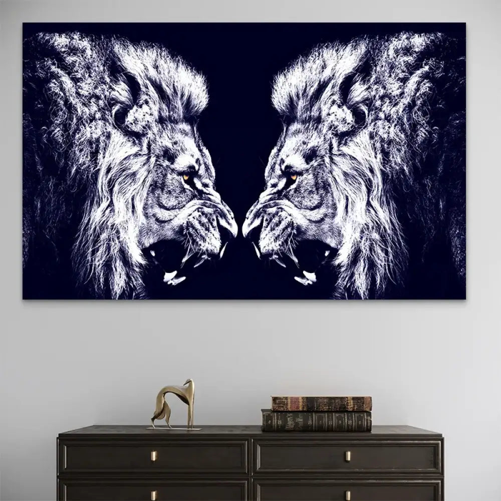 décoration murale lion face à face style contemporain

