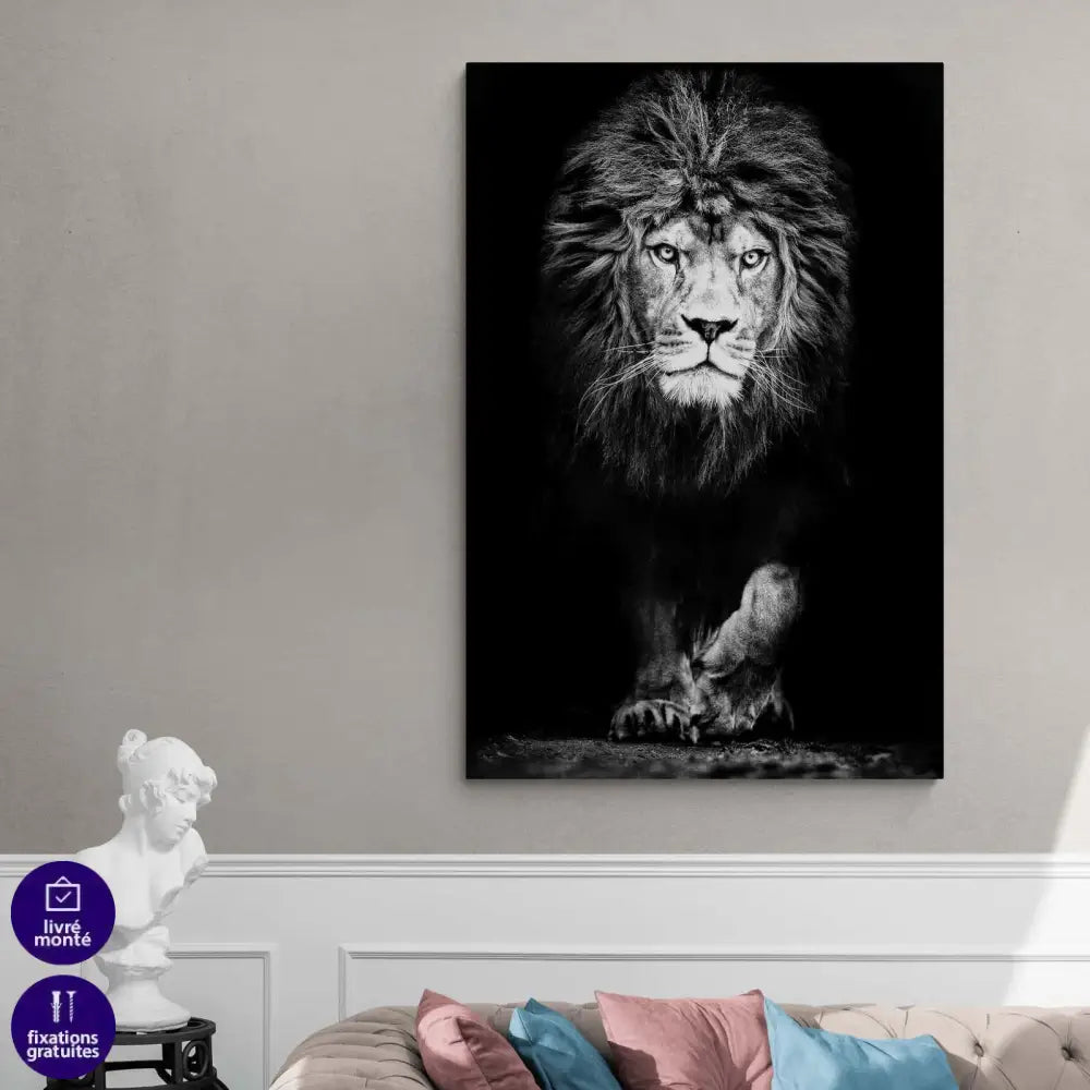 Tableau Lion Noir et Blanc La Force - Montableaudeco