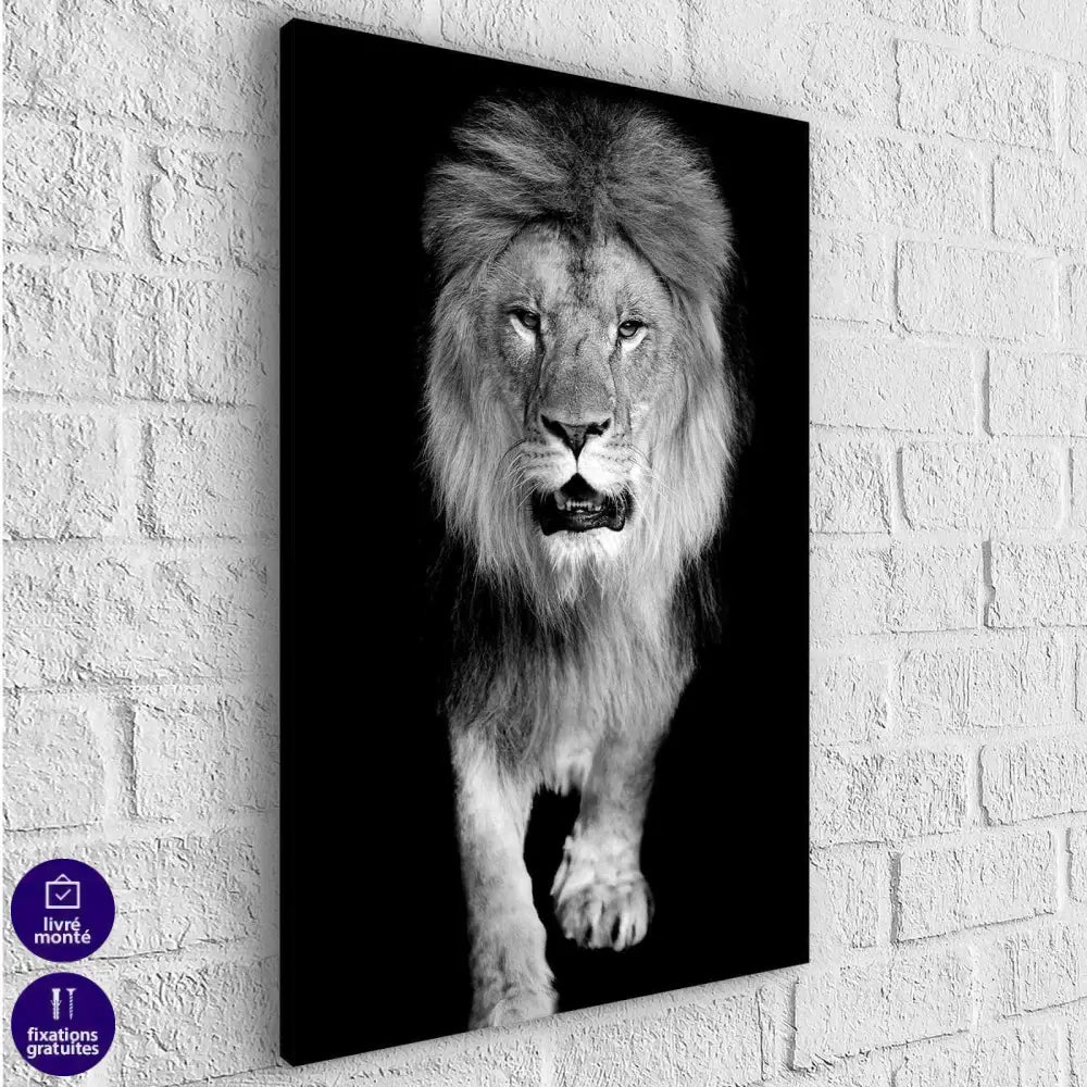 Tableau Lion Noir et Blanc La Marche - Montableaudeco
