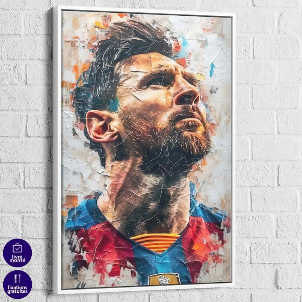Tableau Lionel Messi: L’Homme aux Pieds d’Or 40x60cm / Cadre Blanc Tableau Sport