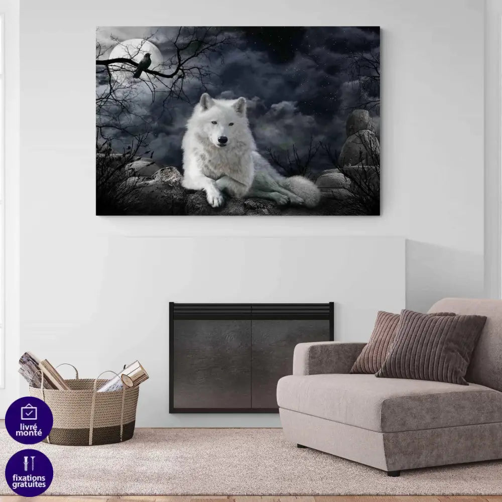 Tableau Loup Blanc et la Lune - Montableaudeco