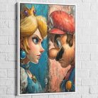 Toile geek Mario et Peach dans un face à face iconique

