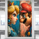 Mario et Peach en duel sur tableau vertical design

