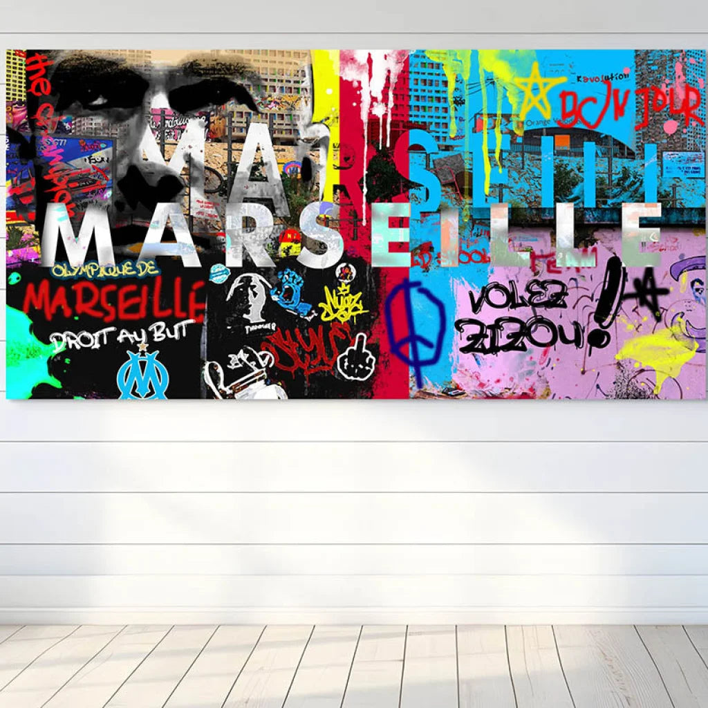 Tableau Marseille Street OM 40x80cm / Toile tendue sur châssis Tableau Sport