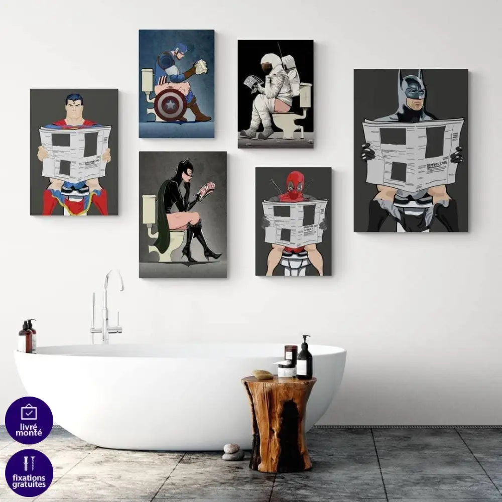 Tableau Marvel Dc Comics Les Héros aux Toilettes - Montableaudeco