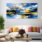 Tableau Mer Abstraite – Ciel Bleu et Reflets 40x80cm / Toile tendue sur châssis Tableau Fleur