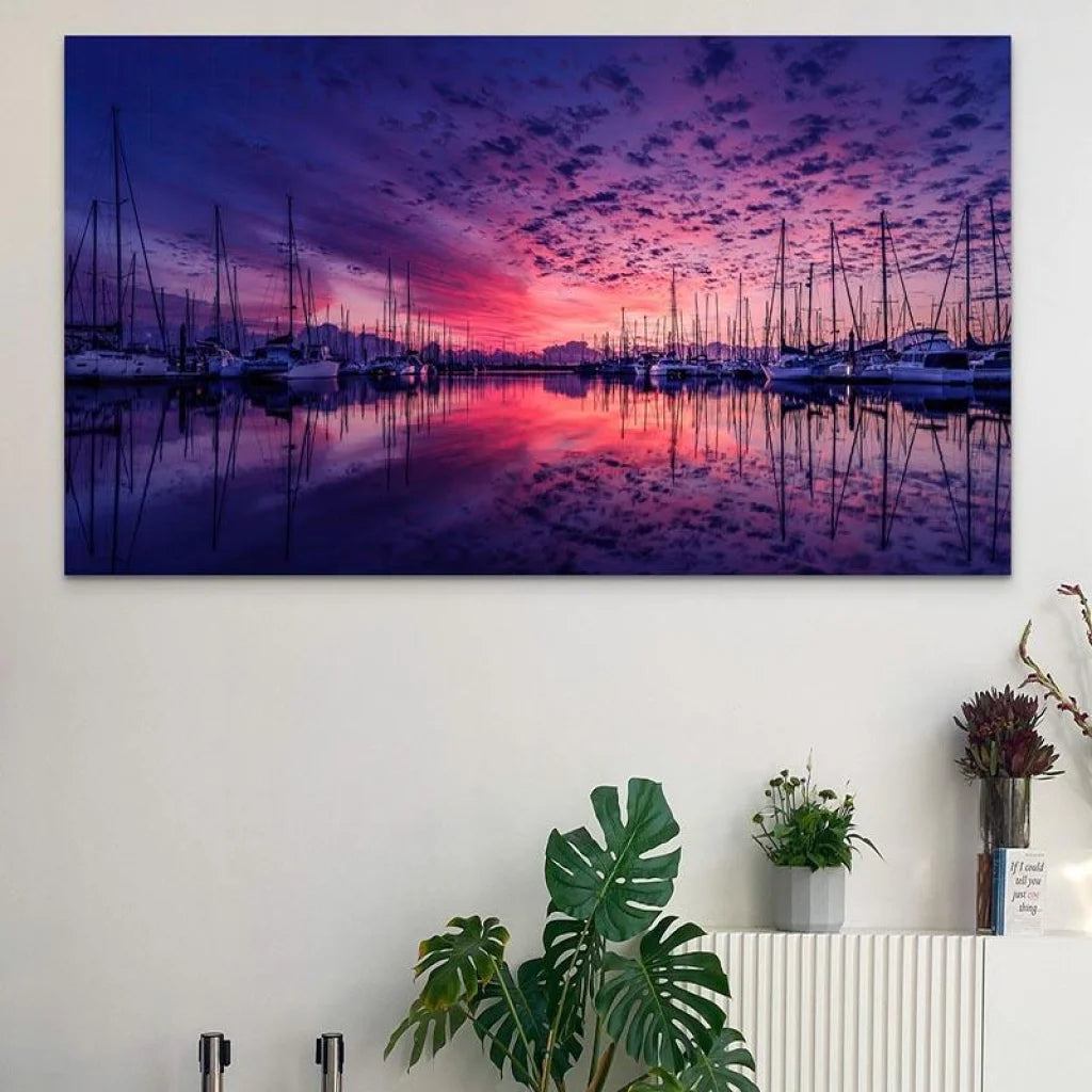 Tableau Mer | Le Coucher de Soleil sur le Port | Bienvenue -20% ...