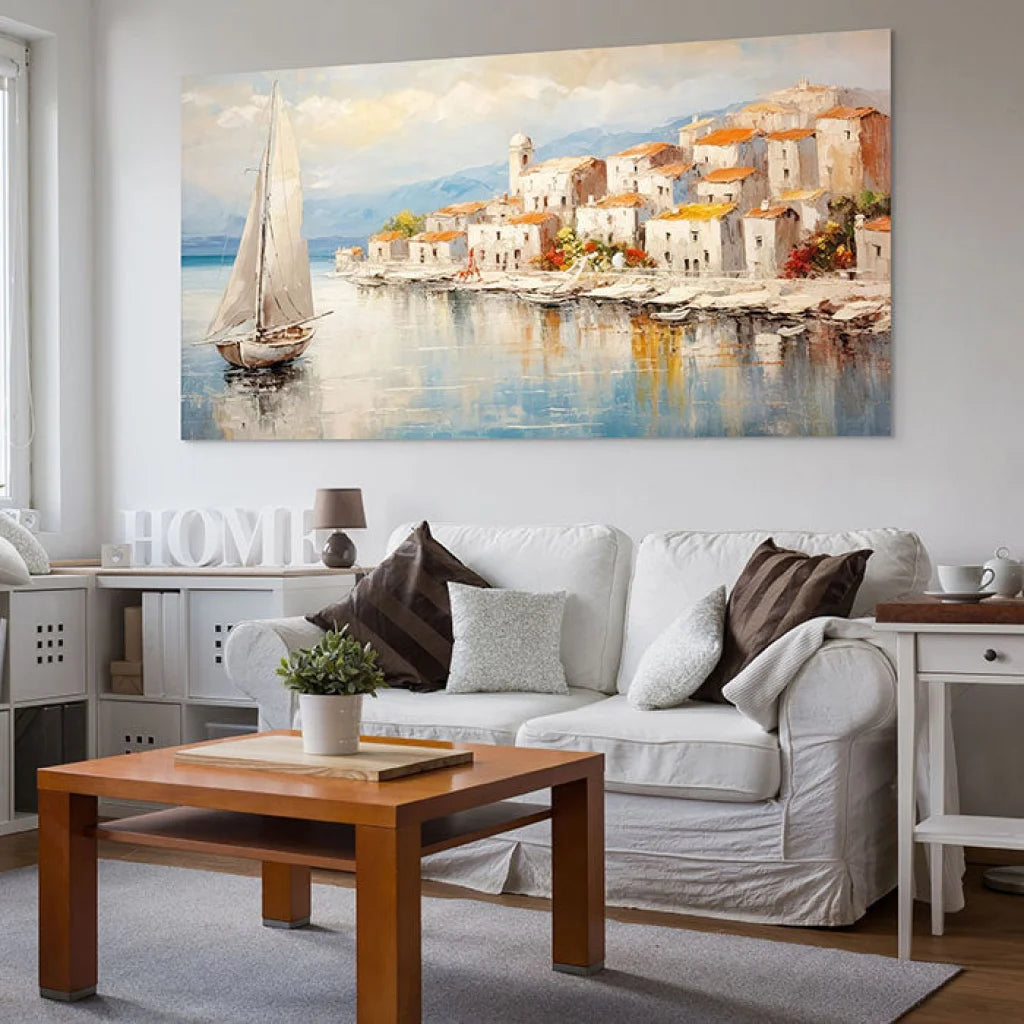 Tableau Mer Matinée en Bord de Mer 40x80cm / Toile tendue sur châssis Tableau Arbre