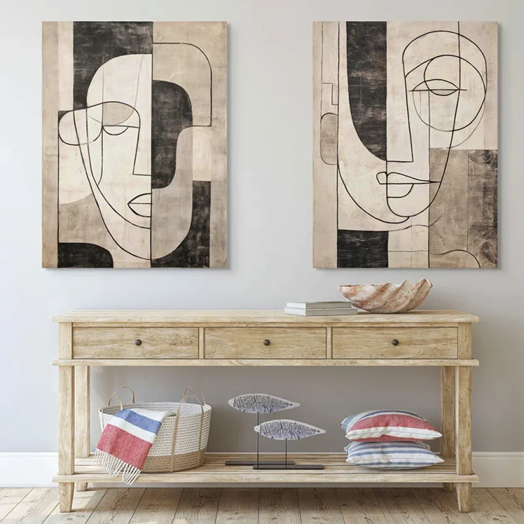 Grand format XXL tableau minimaliste noir beige style scandinave