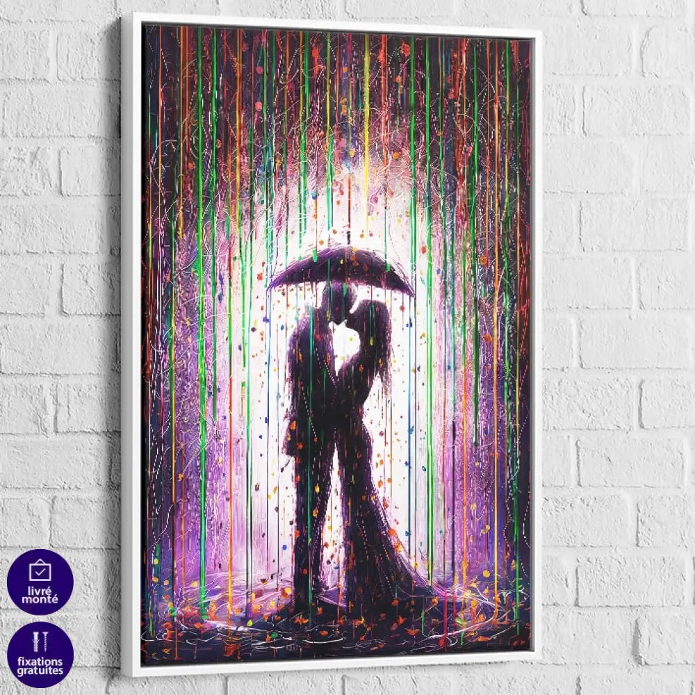 Tableau Moderne Amour sous la Pluie 40x60cm / Cadre Blanc Tableau Moderne