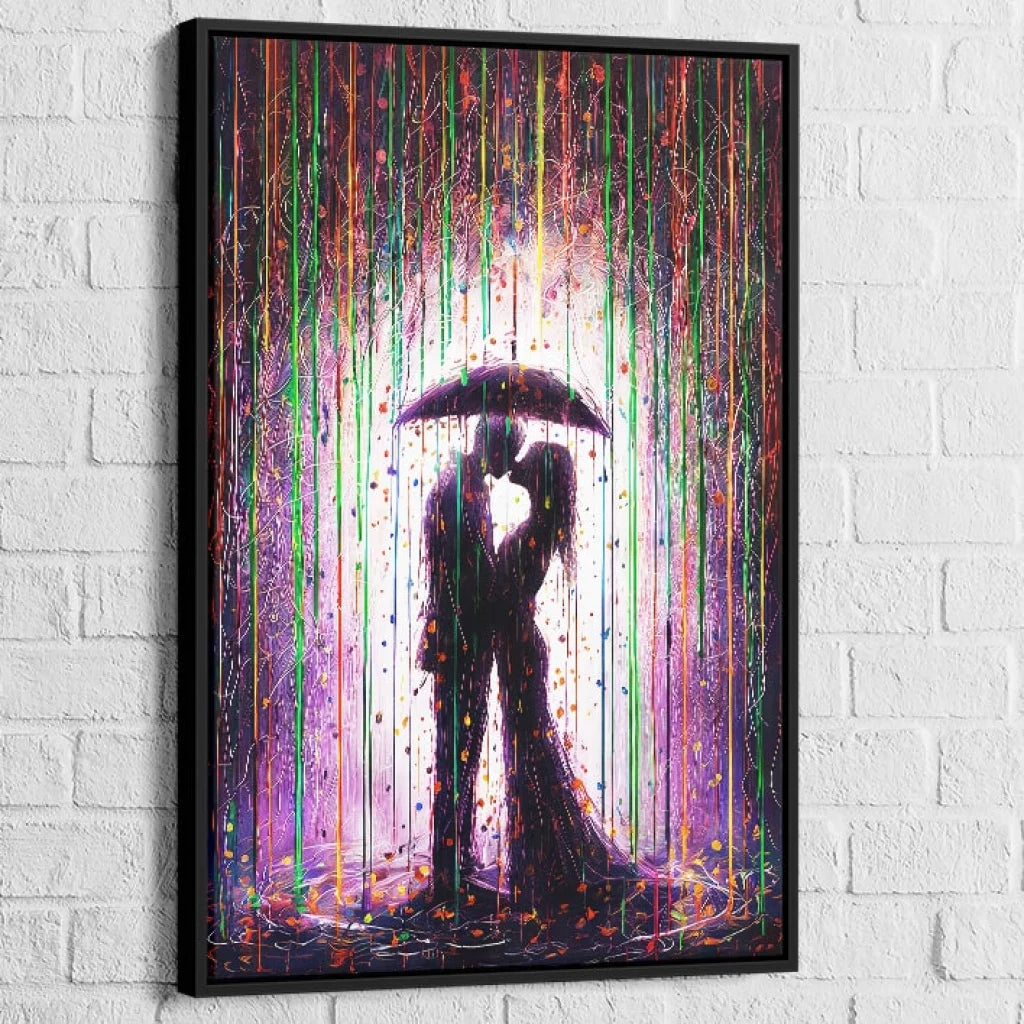 Tableau Moderne Amour sous la Pluie 40x60cm / Cadre Noir Tableau Moderne