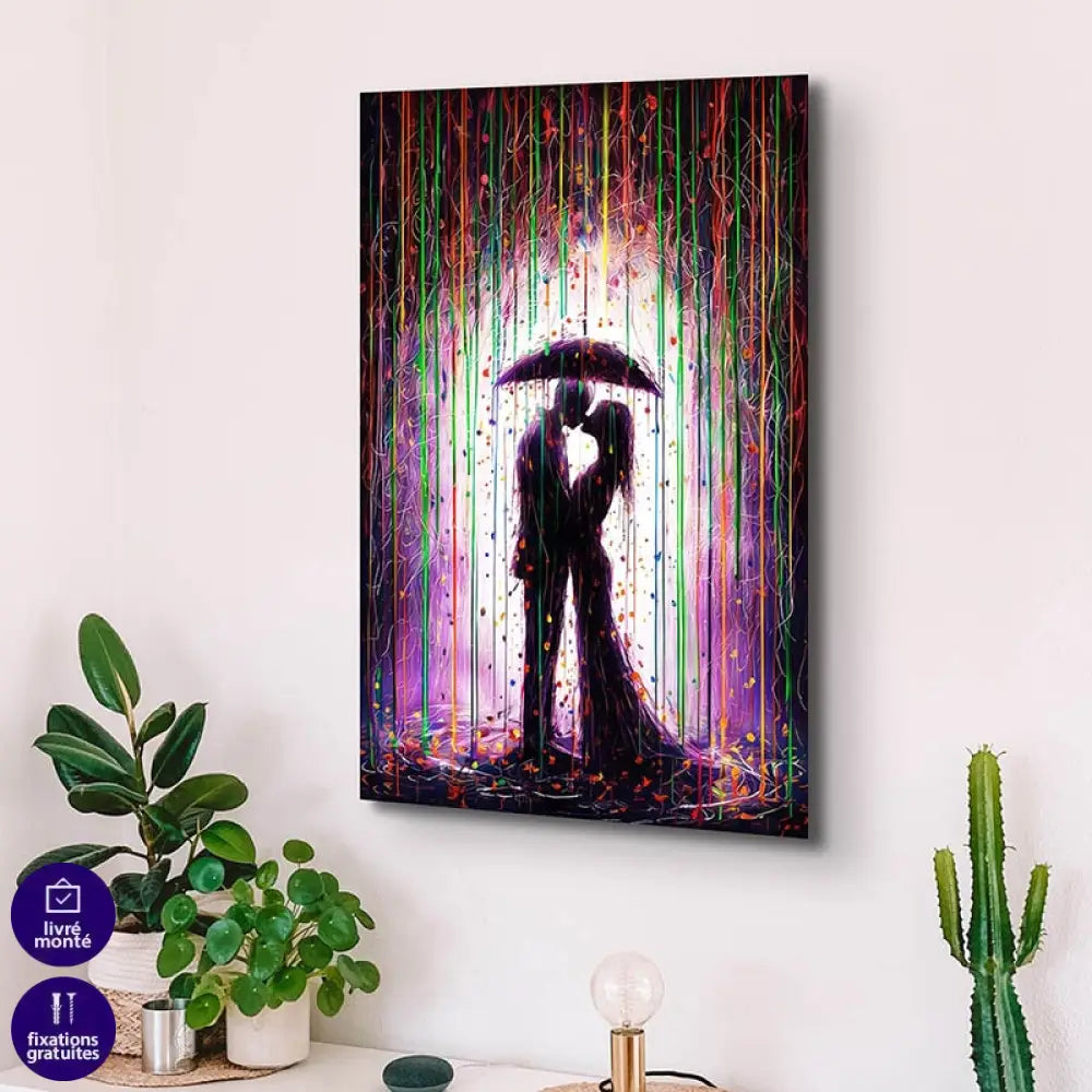 Tableau Moderne Amour sous la Pluie 40x60cm / Toile tendue sur châssis Tableau Moderne