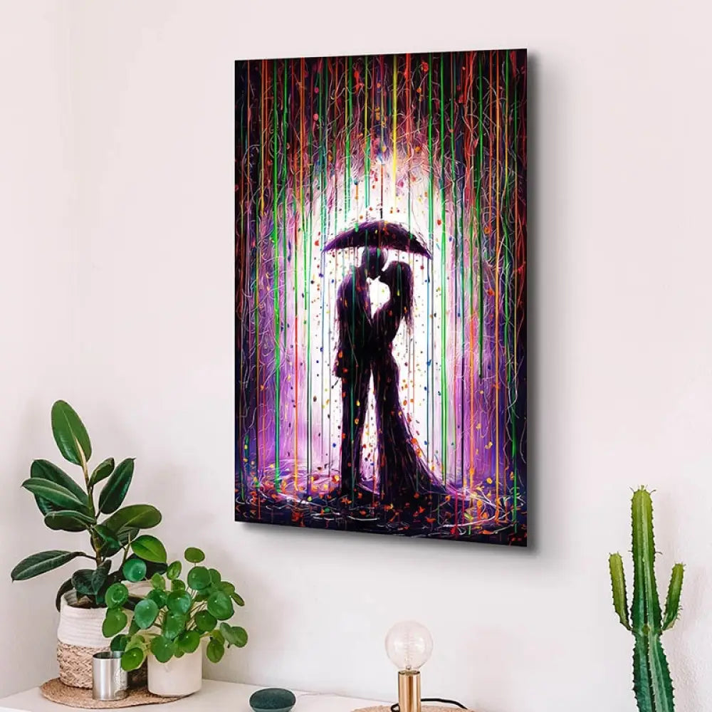 Tableau Moderne Amour sous la Pluie 40x60cm / Toile tendue sur châssis Tableau Moderne