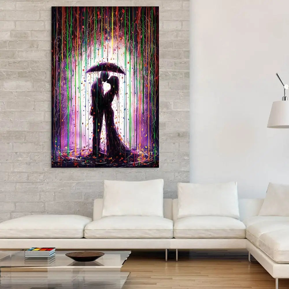 Tableau Moderne Amour sous la Pluie Tableau Moderne