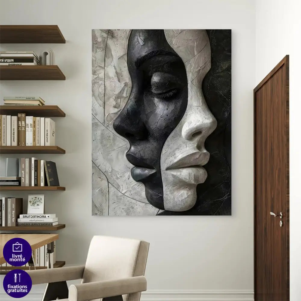 Tableau décoratif L'Art des Contraires accroché au mur d'un salon moderne

