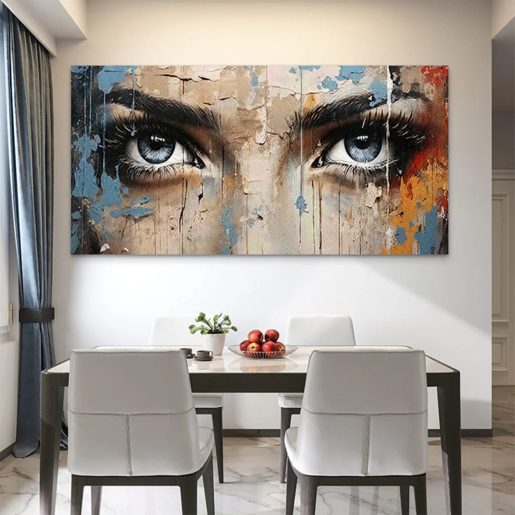 Tableau Moderne Obsession avec regard intense et style street art pour décoration murale

