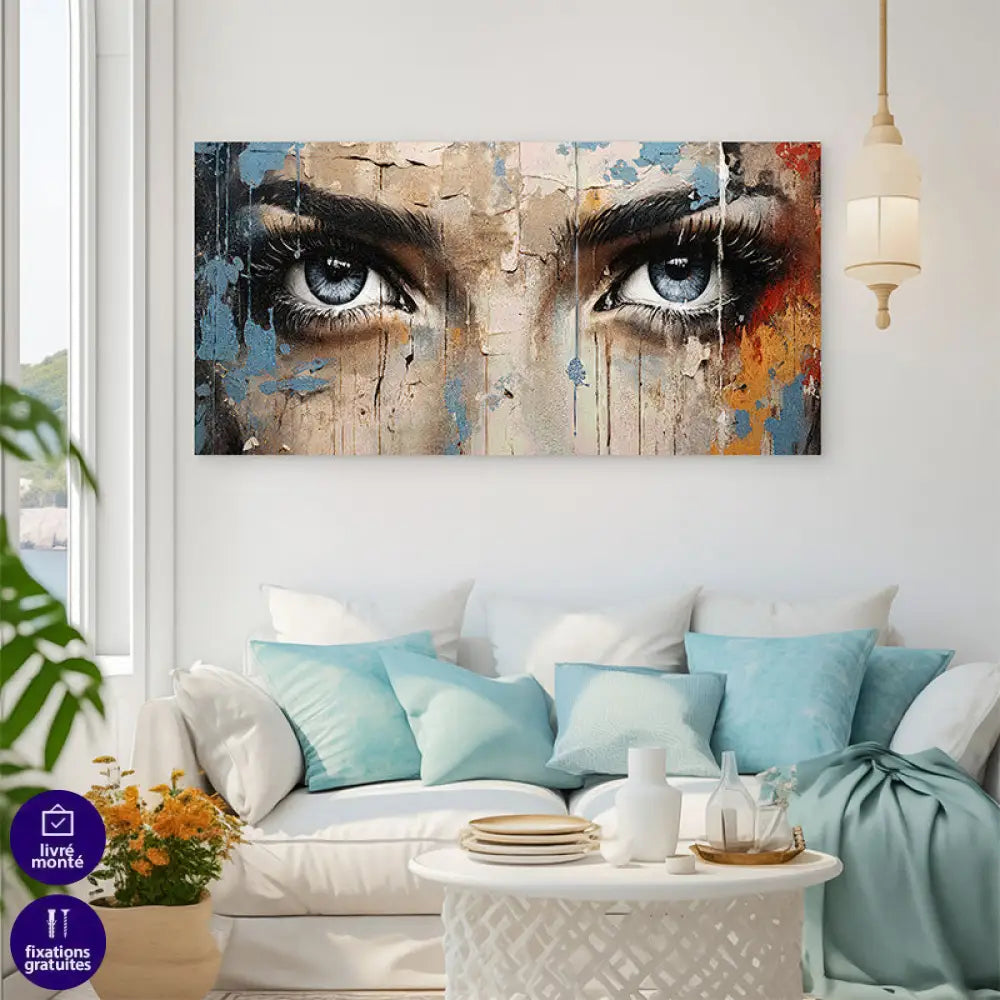Décoration murale tableau Obsession avec regard captivant et couleurs modernes

