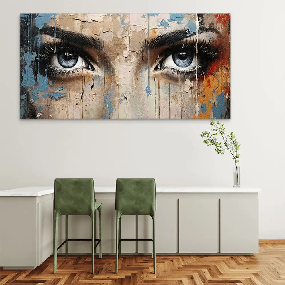 Visuel artistique d’un regard hyper réaliste sur tableau design moderne

