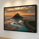 Mont Saint-Michel painting in a black floating frame, with a modern look and elegant depth